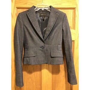 BCBG MAXAZRIA Navy Blue Cotton-Wool Blend One-Button Jacket Size XS